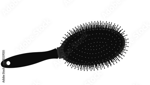 Black Oval Hair Brush with Handle on White Background
