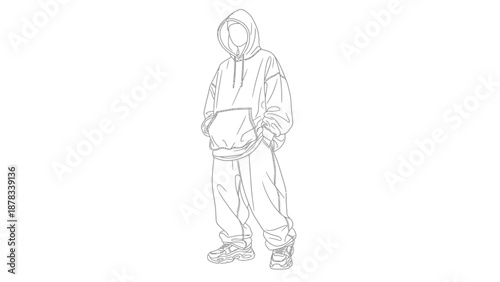 Hoodie and Sweatpants Outfit Line Art