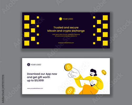 Horizontal Banner Illustration Of Cryptocurrency Wallet Trading In Flat Cartoon Hand Drawn Style