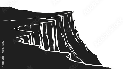 Dramatic Cliff Edge with Winding Path and White Background
