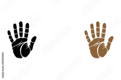 Slika na platnu Black and coffee handprint gesture silhouette vector art, black and white line d