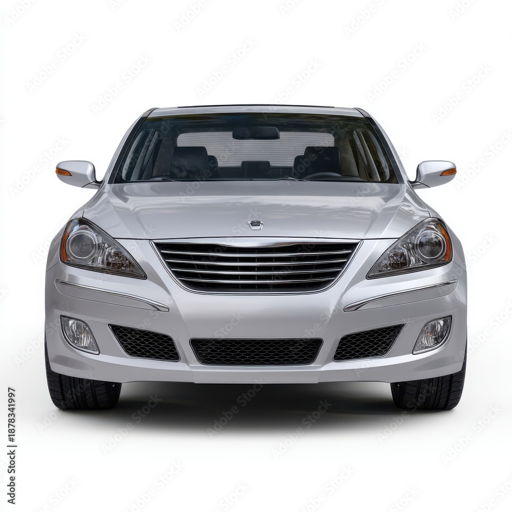 Fototapeta premium Modern sedan car front view isolated on white background 