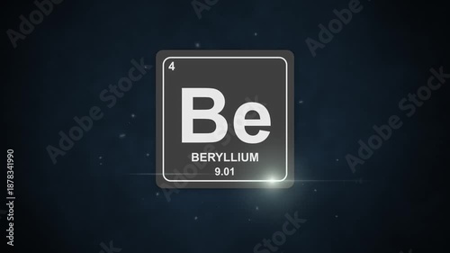 4 Beryllium element symbol Be 2D animation with futuristic periodic table