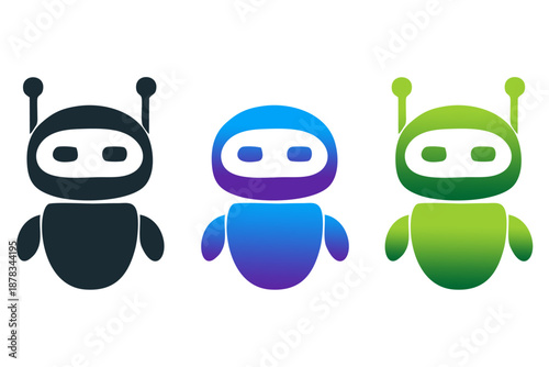 Digital Assistants: Three colorful bot icons are displayed, each showcasing a different design, and representing the evolving nature of digital assistance and AI.