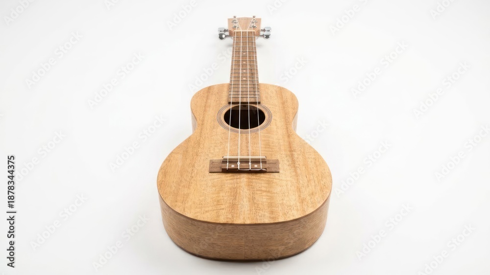 Fototapeta premium Light wood ukulele on white background isolated for music design needs