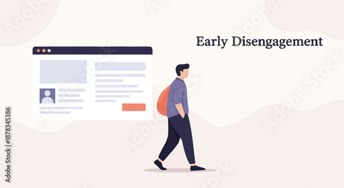 Conceptual illustration depicting early user disengagement from an online platform, highlighting the crucial challenge of retaining audience attention and preventing premature churn
