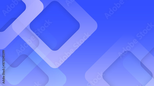 Deep blue background with lighter blue overlapping geometric shapes creating a sense of movement