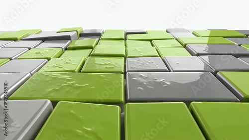 Dynamic Abstract Green Tile Grid Perspective Art.