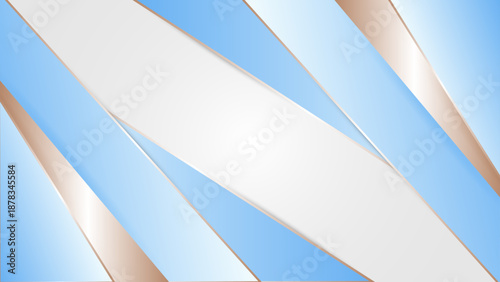 Sophisticated design with light blue and white triangular panels separated by refined rose gold or silver metallic lines