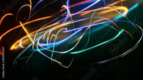 Abstract blue light background with glowing neon lines and colorful energy pattern
