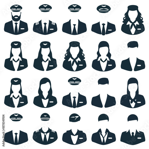 Collection of diverse business professional icons in various styles and expressions high quality detailed modern elegant