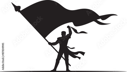 Silhouette of person holding a flag black