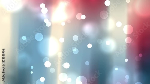 Abstract light blue and red blurred background with large white bokeh circles and bright light flares
