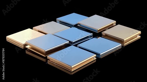 Abstract metallic tile mosaic sculpture shifting in blue tones.