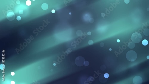 Dark teal and blue diagonal waves with scattered glowing bubbles and soft bokeh effects
