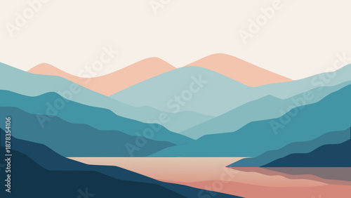 Minimal Mountain Lake Vector Landscape