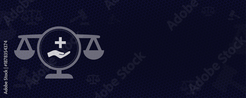 Medical Law and Healthcare Justice Concept with Scales and Health Symbol Vector Illustration with Copy Space for Patient Rights and Medical Negligence