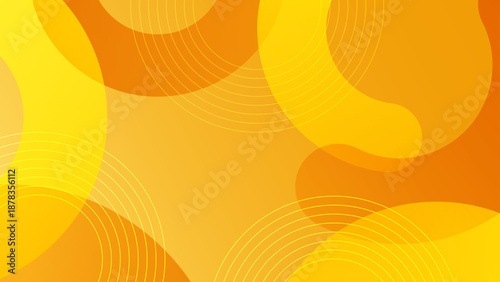 Bright yellow and orange composition with organic blobs and delicate concentric line art for a sunny vibe