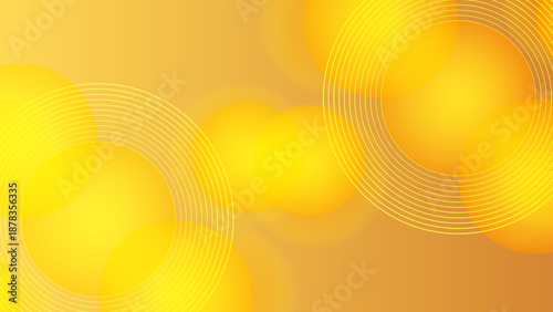 Radiant yellow and orange background showcasing glowing spherical shapes and thin concentric line art with a professional finish