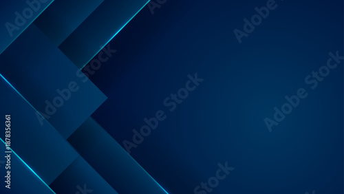 Sophisticated dark navy background featuring sharp geometric diagonal layers and thin neon blue light edges for tech design