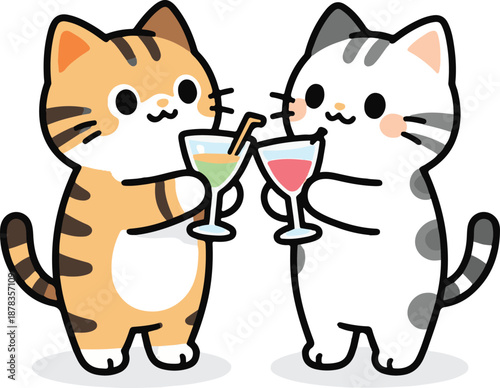 Cute cat characters celebrating together with drinks illustration style design high resolution vector