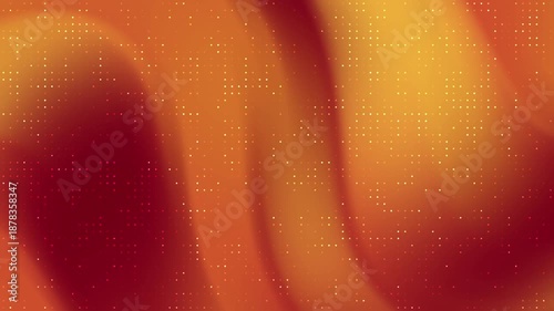 Warm orange and deep red gradient background with a structured grid of tiny glowing ember dots
