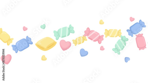Sweet Candies and Hearts Border - Pastel Colors
