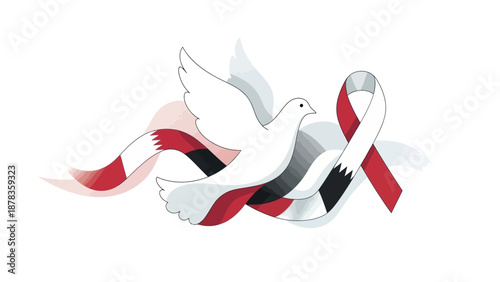 Dove and Ribbon with Bahrain Flag Colors Symbolizing Peace and Hope