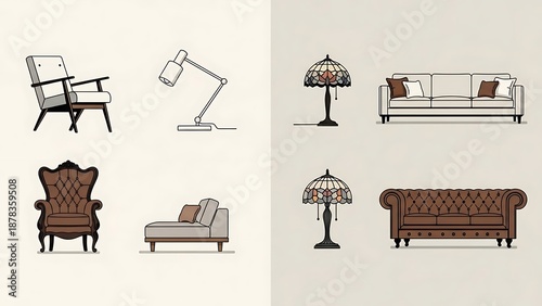 Wallpaper Mural Furniture Collection with Lamps and Sofas. Torontodigital.ca