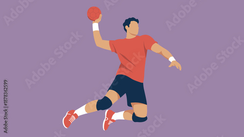 Professional Handball Player Performing a Jump Shot in Mid-Air, Concept of Athletic Performance, Sports Agility, Dynamic Competition, and Active Fitness Lifestyle Vector Illustration