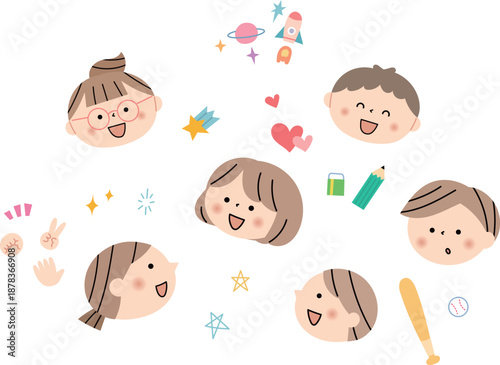 笑顔の子供の顔アイコンセット