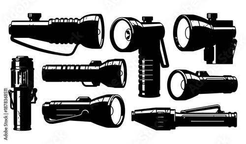 Retro flashlight vector set camping torch illustration