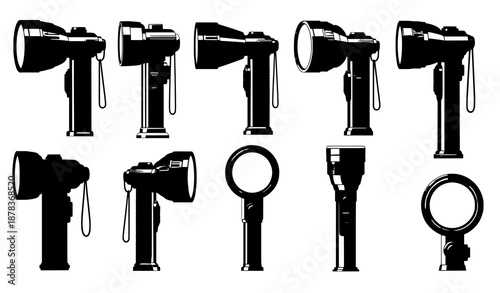 Set of old fashioned flashlights vintage vector illustration