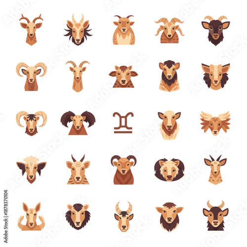 Zodiac Signs Animal Faces Cartoon Style.