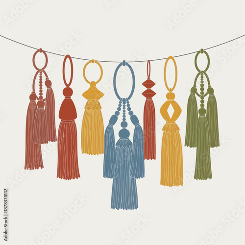 Wallpaper Mural Colorful Tassels Hanging from String. Torontodigital.ca