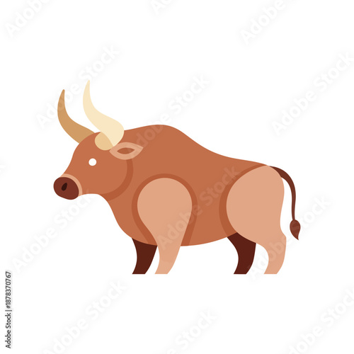 Brown Bull Cartoon Illustration with Horns.