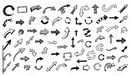 Hand drawn arrows mega set doodle vector icons