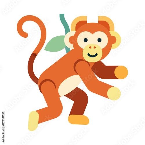 Cartoon Monkey Character with Leaf.