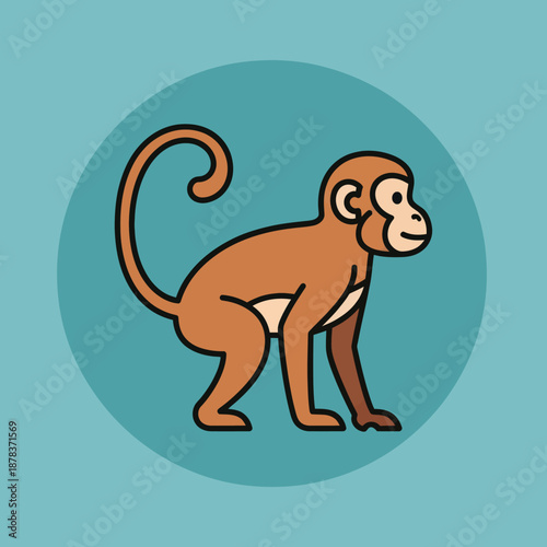 Cartoon Monkey Standing on Two Legs.