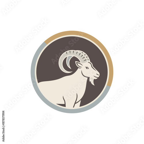 White Goat Illustration in Circle Icon.
