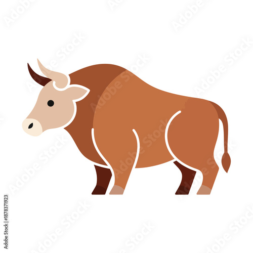 Brown Bull Cartoon Illustration Side View.