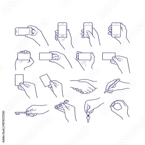 Various hands holding and interacting with smartphones and styluses