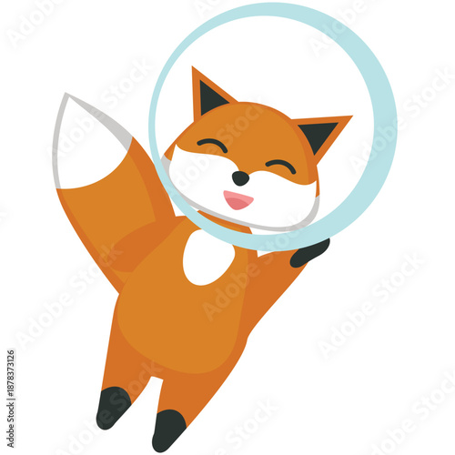 Vector fox space astronaut animal cute cartoon character. funny cosmonaut explorer illustration isolated on white background. Galactic adventure, cosmos exploration