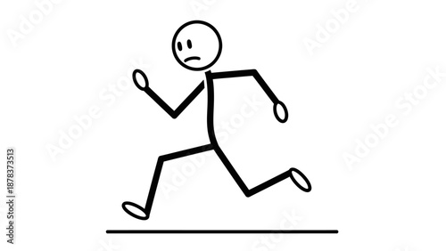 Simple stick figure running with a frowning face.