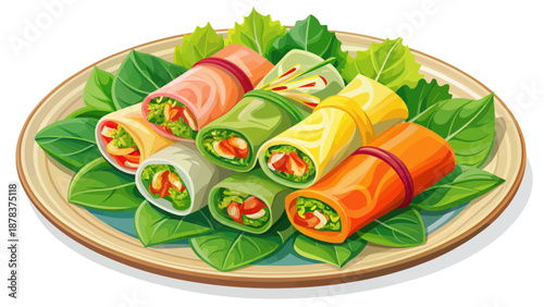 A Variety of Fresh Spring Rolls on a Plate