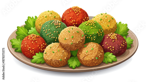 Assortment of Colorful Falafel Balls on a Plate