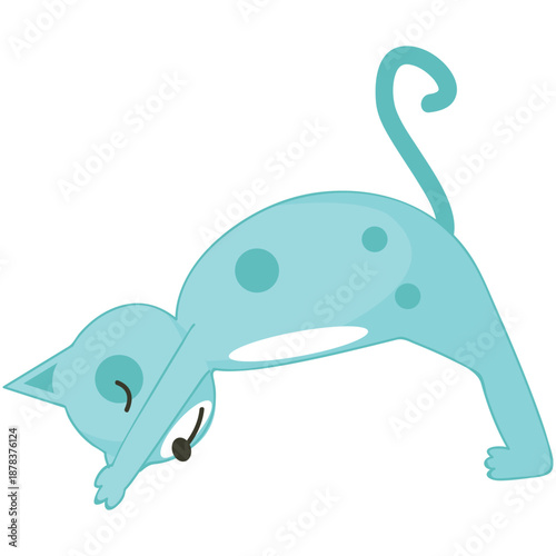 Yoga cat vector. Funny domestic animal cartoon character illustration. Kitten standing in bridge asana isolated on white background. Fitness, pilates, sport, gymnastics workout pet training