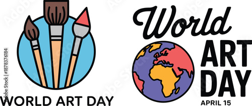 Artist Brushes and Colorful Globe for April 15 World Art Day, Tools, Universal Visual Arts Celebration, and Design Education Vector Illustration