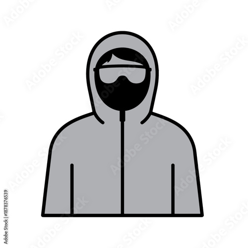 Vector icon of person in protective suit with goggles.