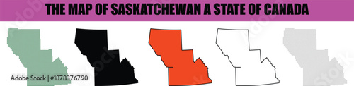 Silhouette, line art, dot, dotted, star art Detailed graphical representations of the Saskatchewan province in Canada shown in various styles for cartography and design projects